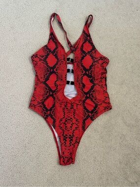 Red Snake-Print One-Piece Swimsuit